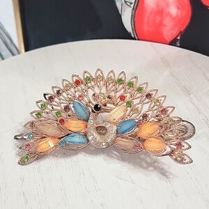 Peacock Multi Color Gemstone Alligator Hair Clip  Barrette Accessory